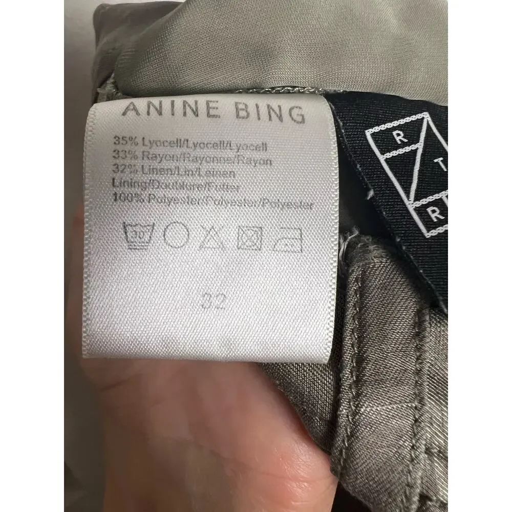 Anine Bing Carrie Pleated Wide Leg Linen High Waist Trouser Pants Size XS